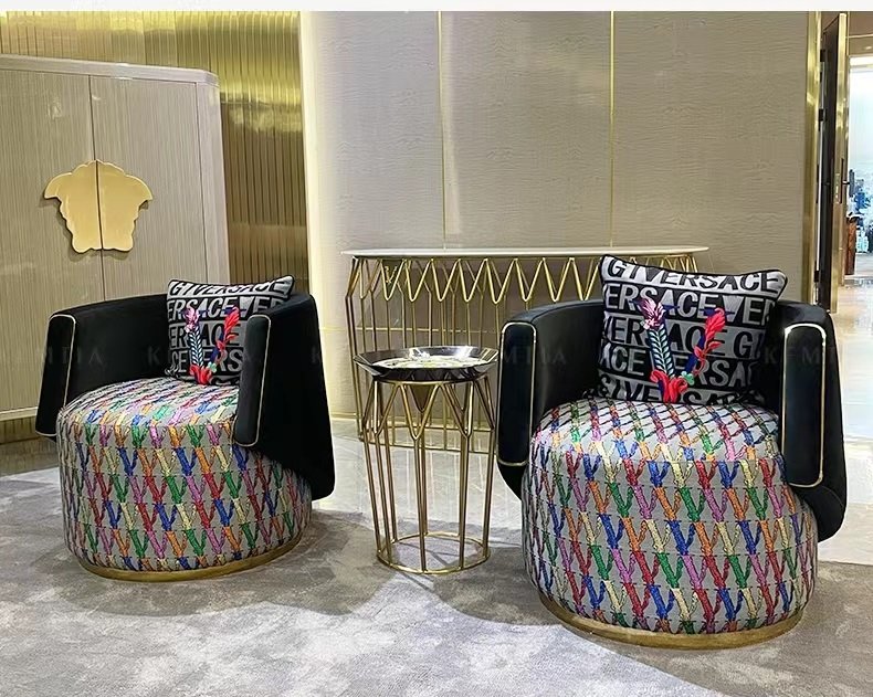 #HS1005 Italian Versace Colorful Fabric Swivel Leisure Chair - Image 3