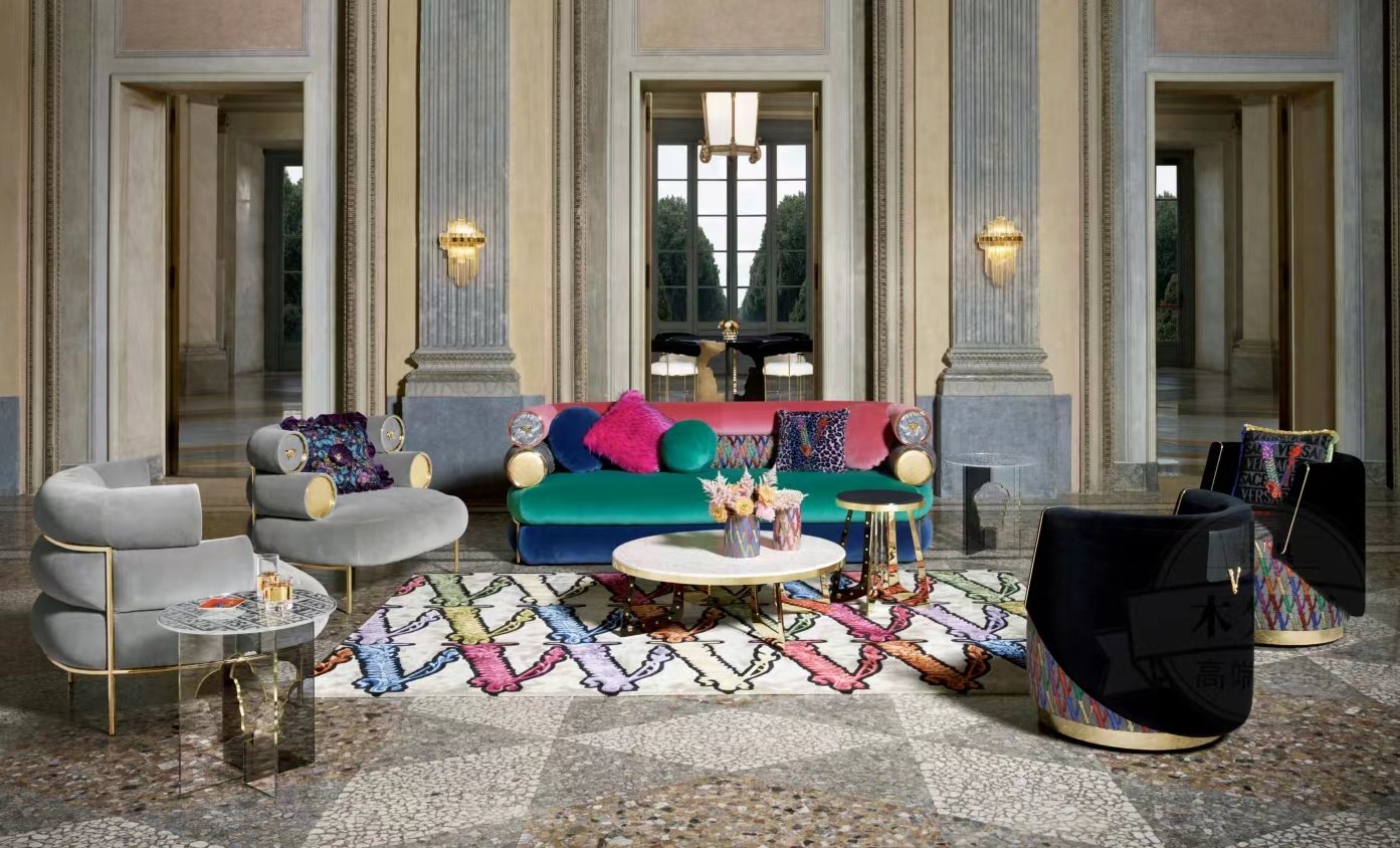 #HS1005 Italian Versace Colorful Fabric Swivel Leisure Chair - Image 4