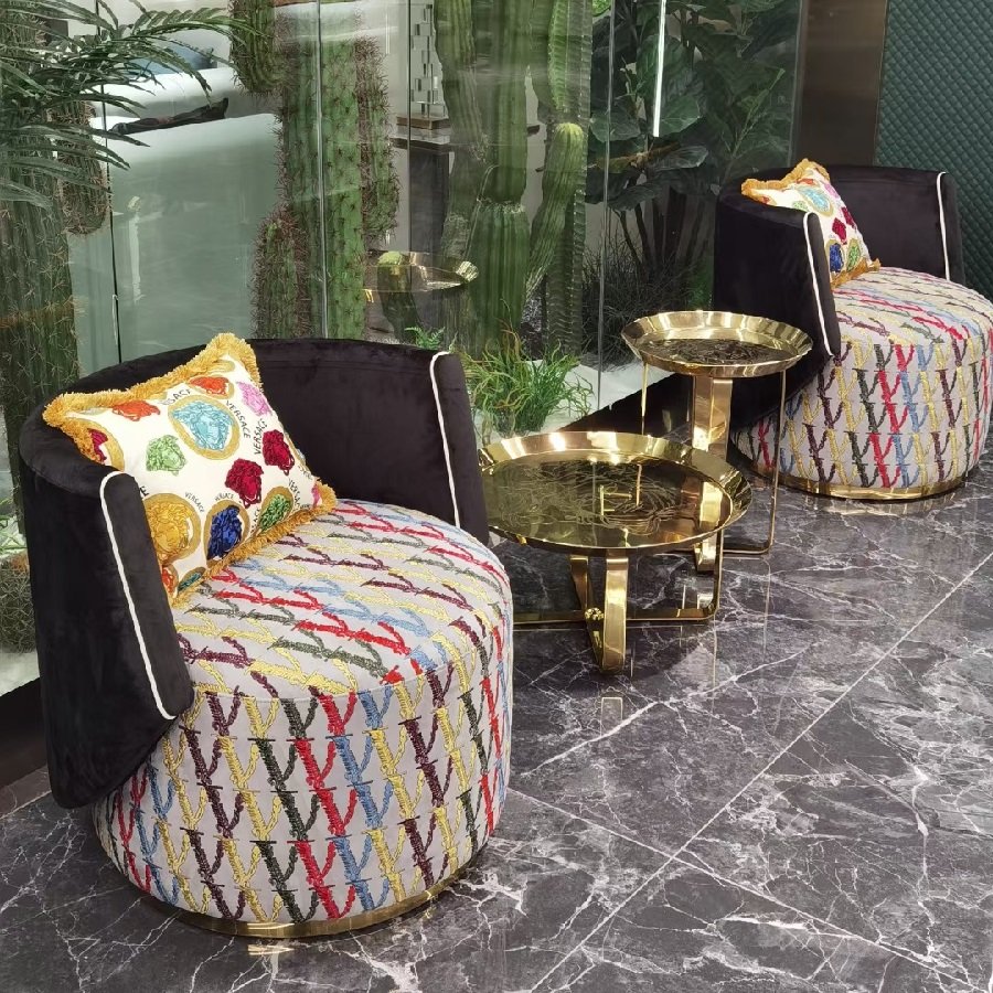 #HS1005 Italian Versace Colorful Fabric Swivel Leisure Chair - Image 7