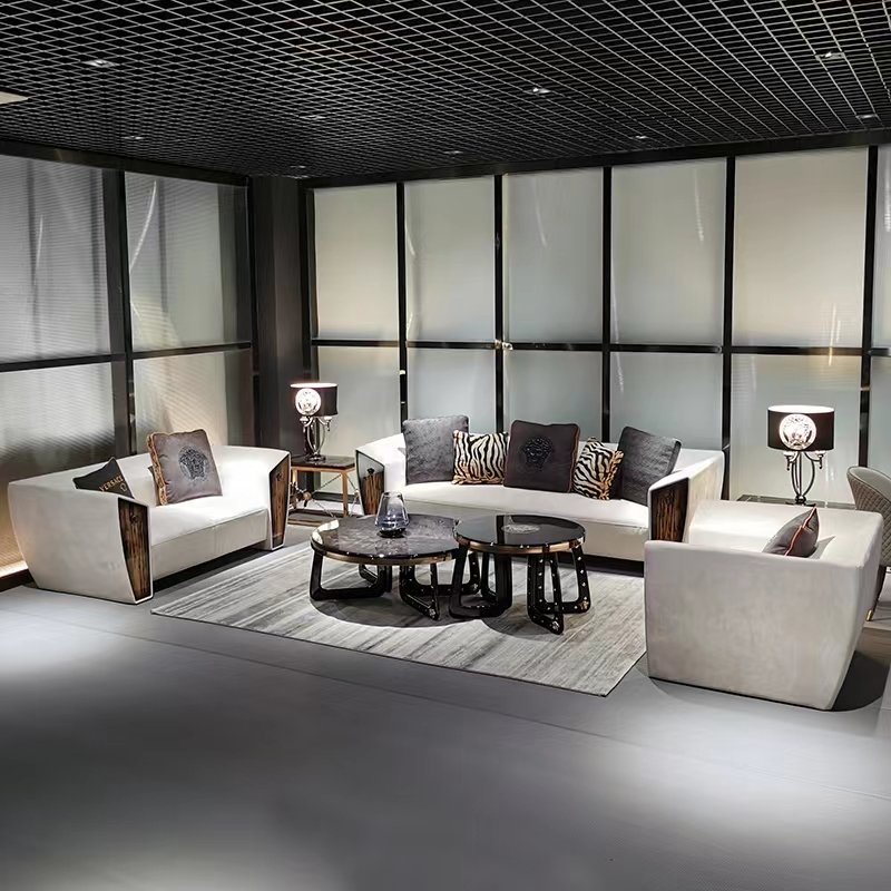 #HF1002 Versace Living Room Sofa Set with Top Grain Cow Leather or Nubuck Fabric Made in Foshan - Image 3