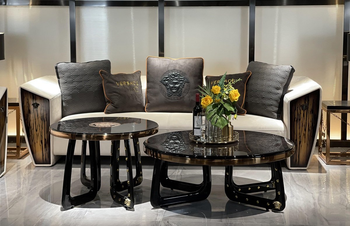 #HF1002 Versace Living Room Sofa Set with Top Grain Cow Leather or Nubuck Fabric Made in Foshan - Image 8