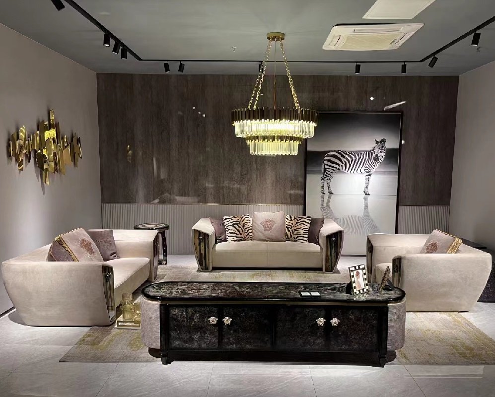 #HF1002 Versace Living Room Sofa Set with Top Grain Cow Leather or Nubuck Fabric Made in Foshan - Image 7