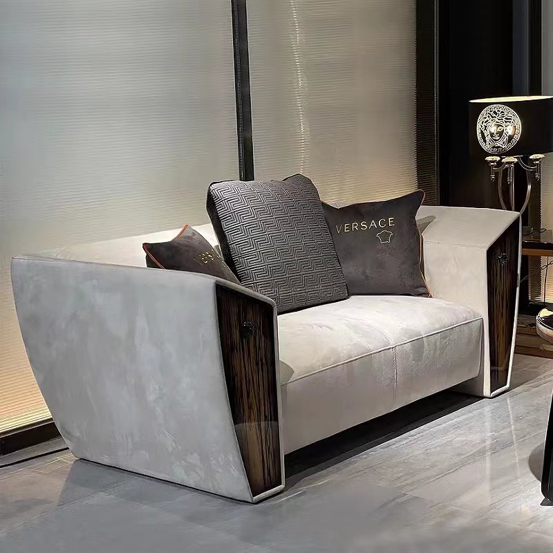 #HF1002 Versace Living Room Sofa Set with Top Grain Cow Leather or Nubuck Fabric Made in Foshan - Image 4