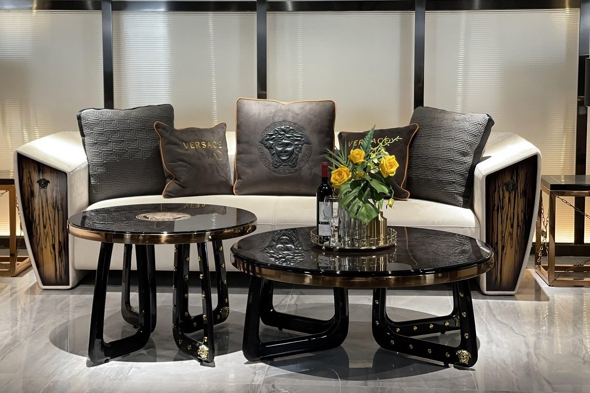 #HF1002 Versace Living Room Sofa Set with Top Grain Cow Leather or Nubuck Fabric Made in Foshan - Image 6
